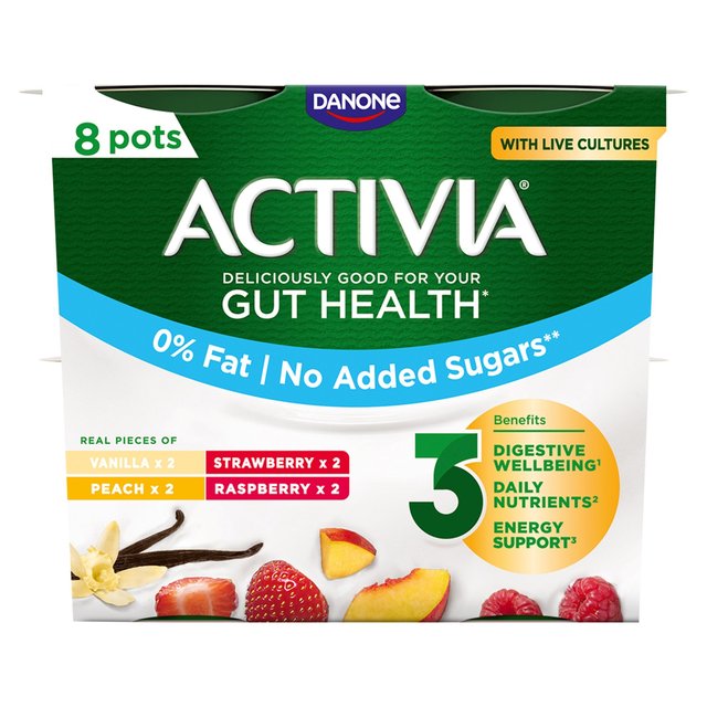 Activia Strawberry Vanilla Peach & Raspberry No Added Sugar Fat Free   8 x 115g GOODS M&S   