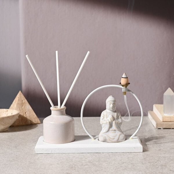 Serenity Buddha Incense and Diffuser Holder Gift Set in White