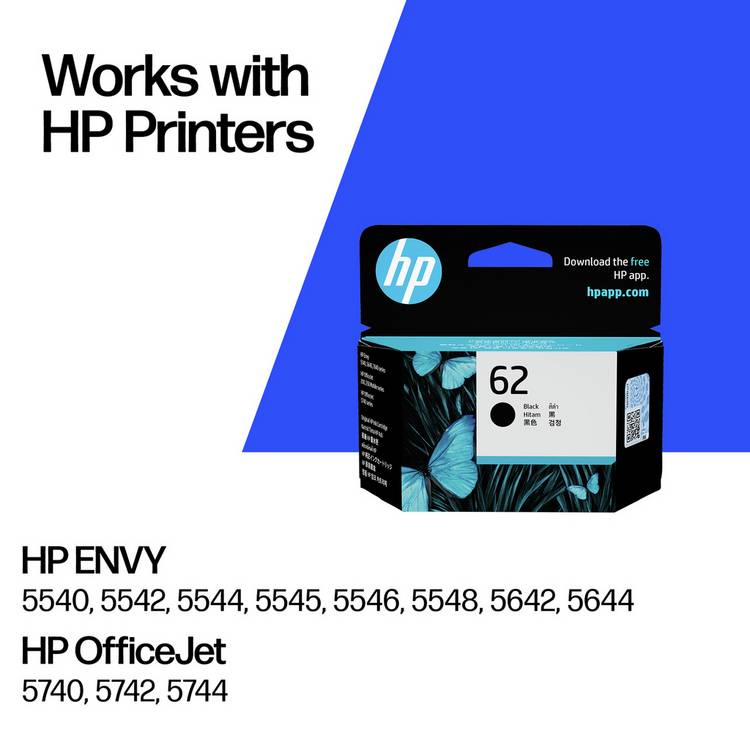 HP 62 black original ink cartridge (British brand)