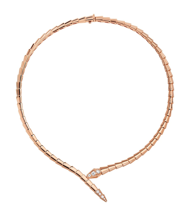 Bvlgari Serpenti Viper necklace in rose gold with diamonds (British brand)