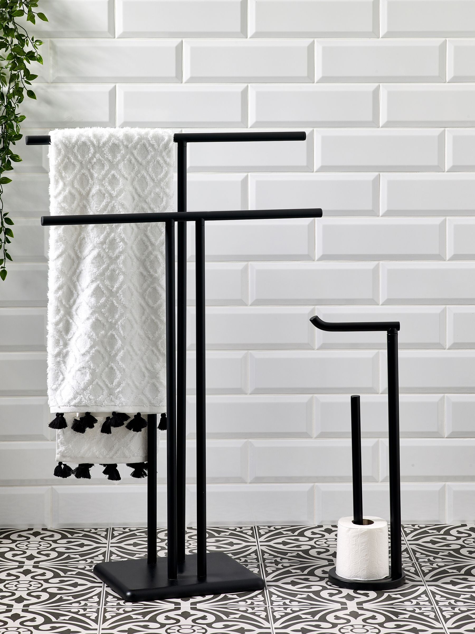 Black Double Freestanding Towel Rail
