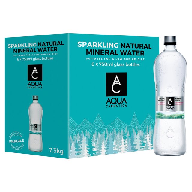 AQUA Carpatica Glass Naturally Sparkling Mineral Water Nitrates Free   6 x 750ml GOODS M&S   