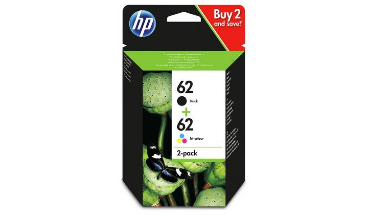 HP 62 ink cartridges black and colour for HP printers (British brand)