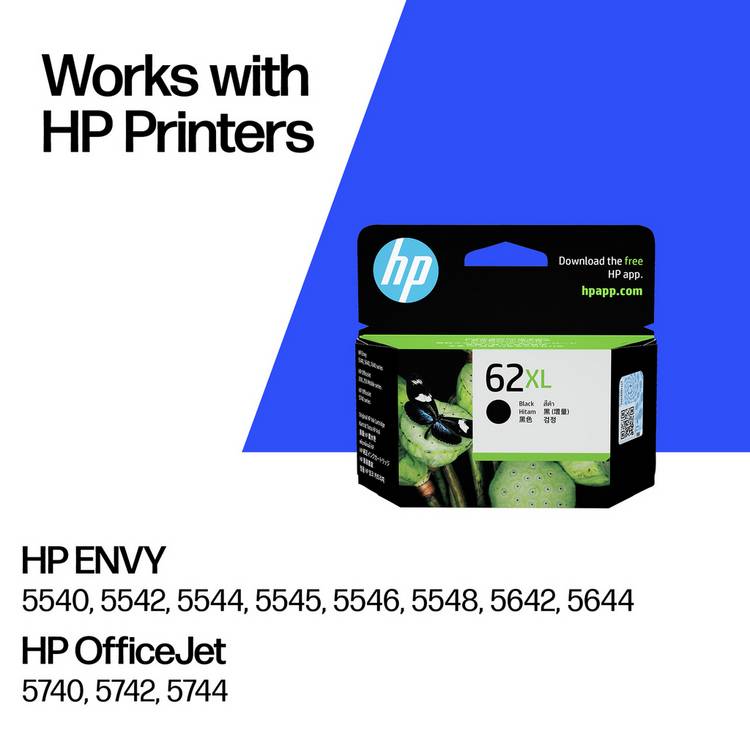 HP 62 XL high yield black ink cartridge - British product