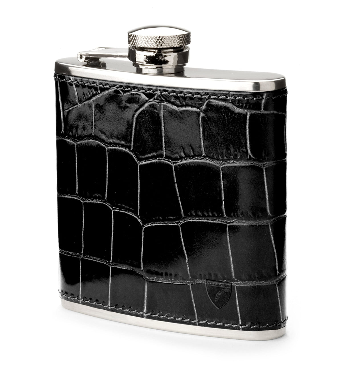 Aspinal of London croc-embossed leather hip flask - British product