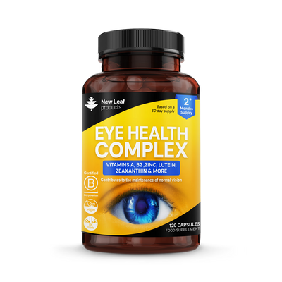 Holland & Barrett New Leaf Products Eye Health Complex Vitamin A, B2, Zinc, Lutein Zeaxanthin Dietary Supplement 120 Capsules- Buy online at McGrocer