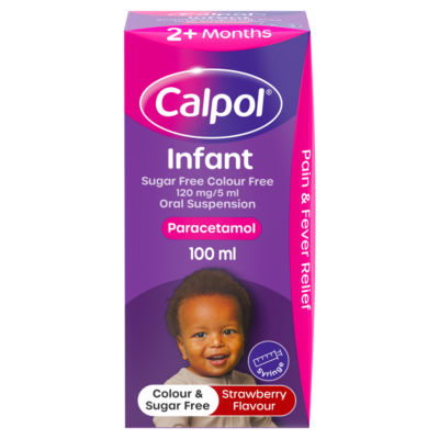 ASDA Calpol Infant Sugar-Free Paracetamol Strawberry Flavour Oral Suspension Baby Pain Relief 100ml- Buy online at McGrocer