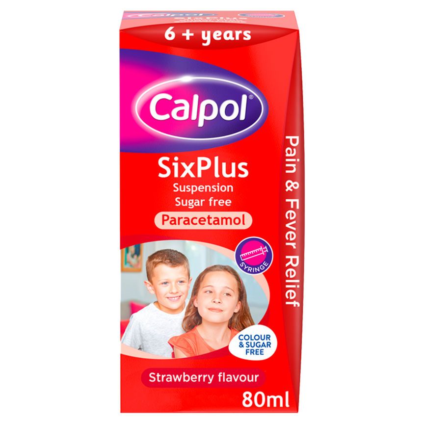 Calpol SixPlus Paracetamol Suspension Colour & Sugar Free Strawberry Flavour GOODS ASDA   