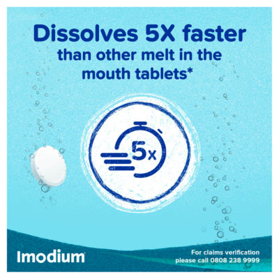 Imodium Instants 12 tablets diarrhoea relief, imported from the UK