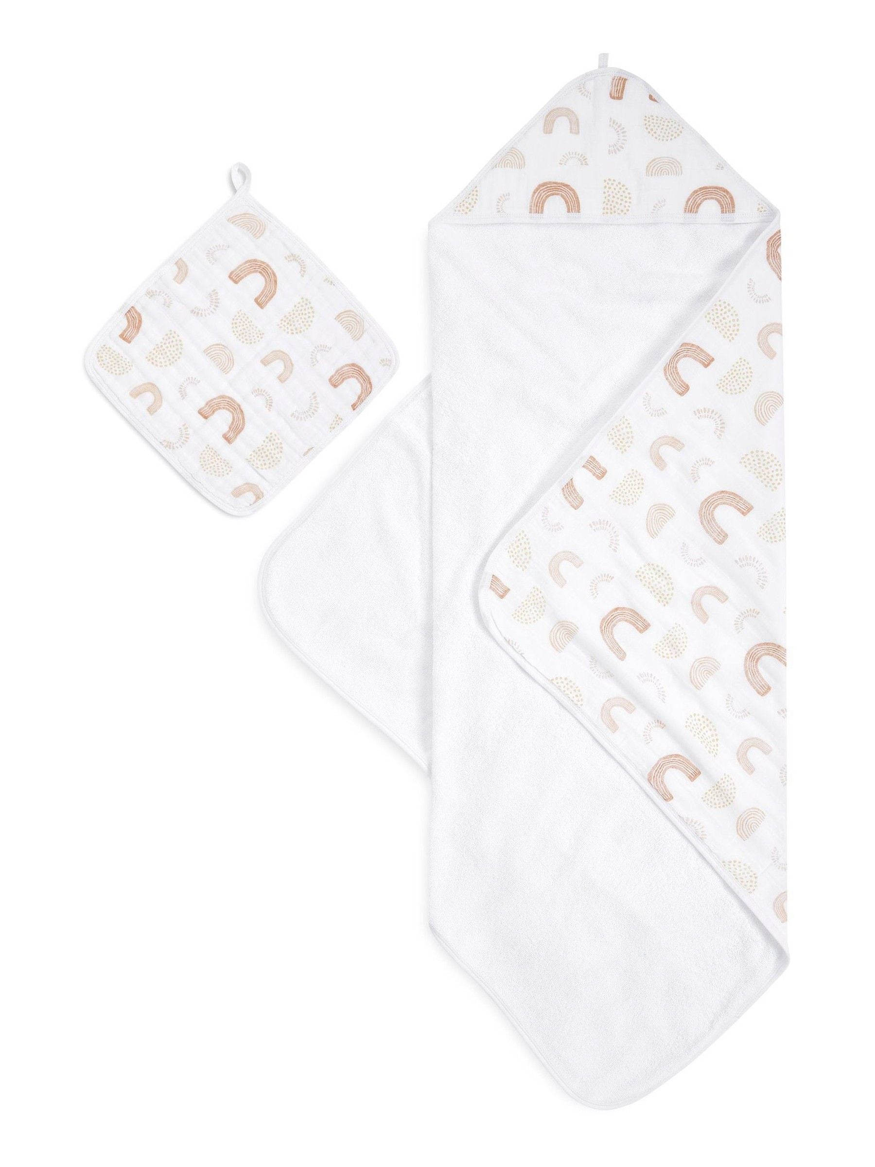 aden + anais cream cotton muslin hooded towel set (British brand)
