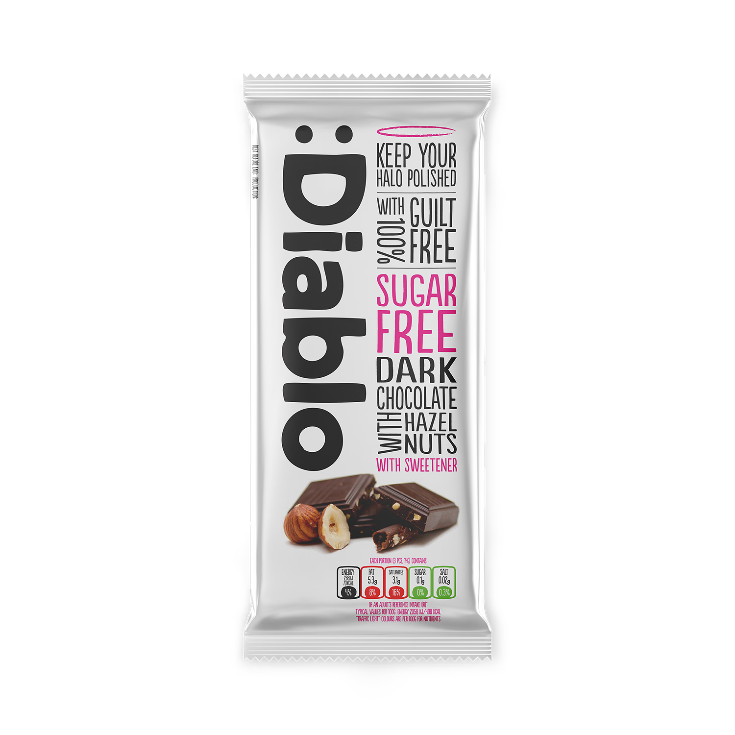 Diablo Sugar Free Dark Chocolate with Hazelnuts Bar 85g