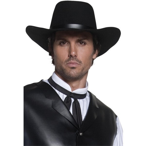 Smiffys authentic Western gunslinger hat black wide brimmed, imported from the UK
