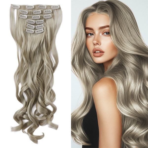 Livingandhome hair extensions grayish gold wavy 6pcs, UK version