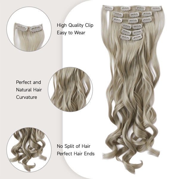 Livingandhome hair extensions grayish gold wavy 6pcs, UK version