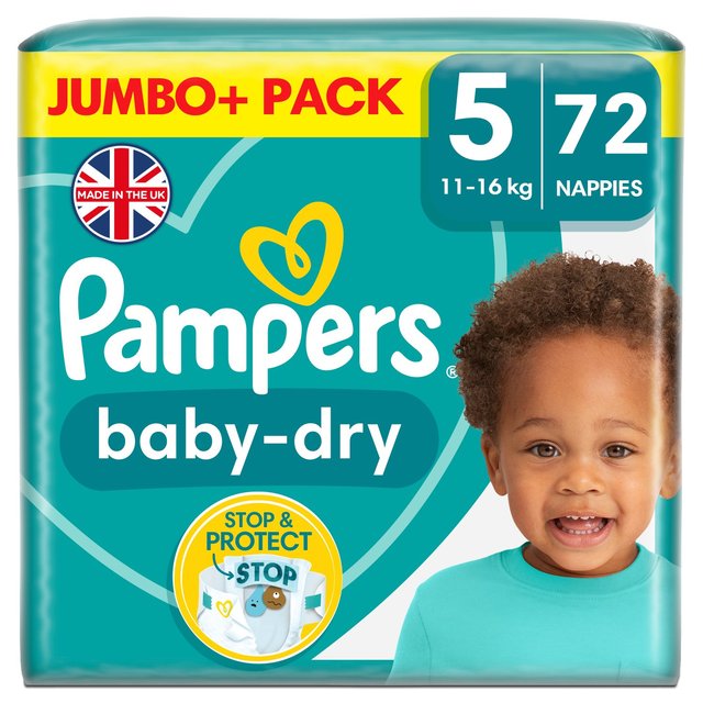 Pampers Baby-Dry Nappies Size 5 (11-16kg) Jumbo+ Pack   72 per pack GOODS M&S   