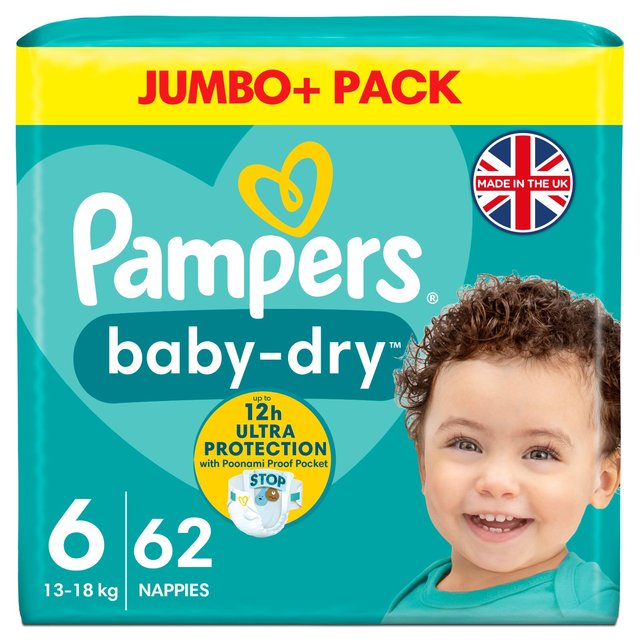 Pampers Baby-Dry Nappies Size 6 (13-18kg) Jumbo+ Pack   62 per pack GOODS M&S   