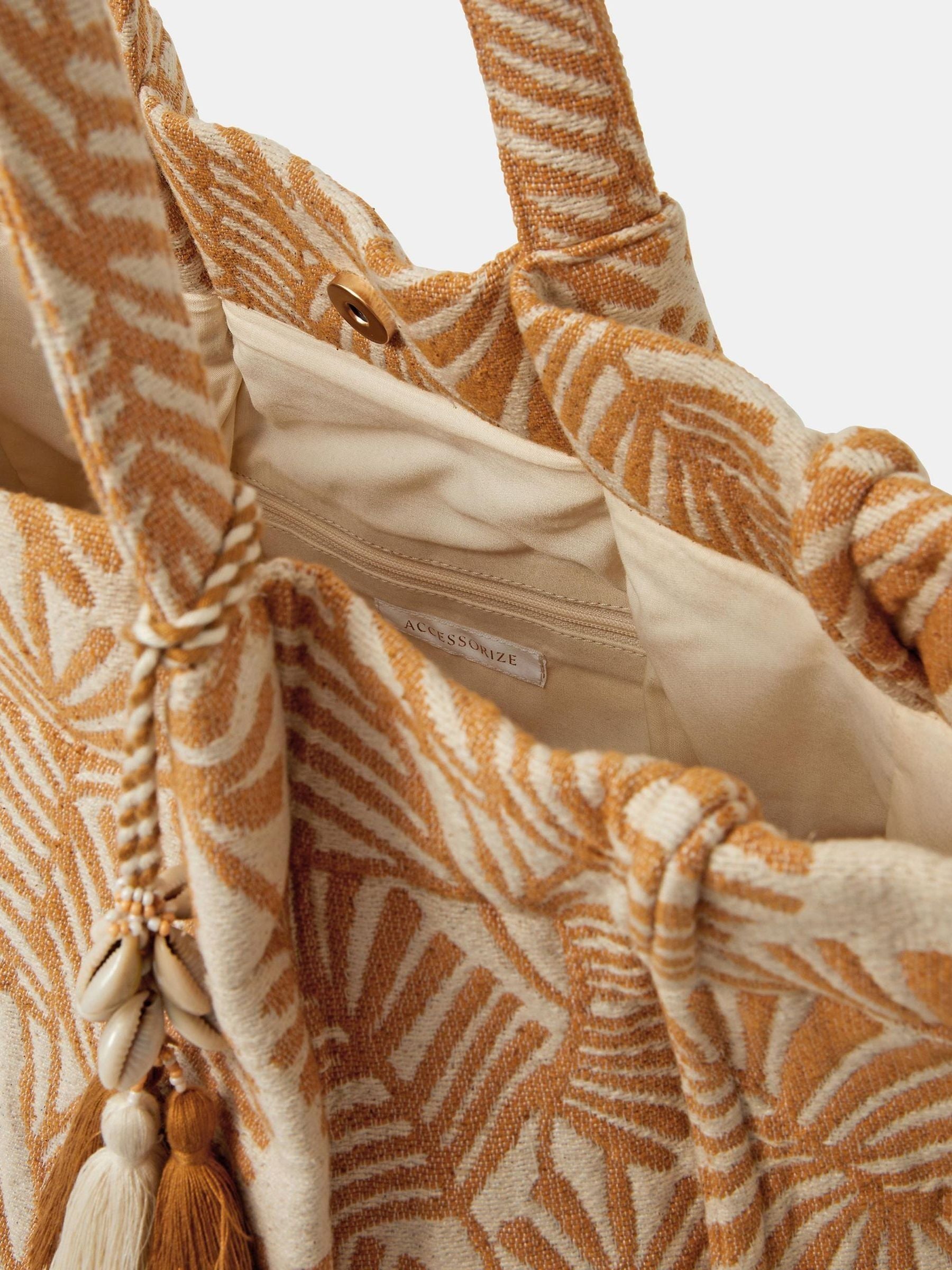 Accessorize natural palm print beach tote bag, imported from the UK