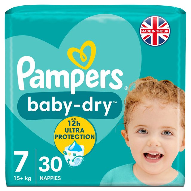 Pampers Baby-Dry Nappies Size 7 (15kg+) Essential Pack   30 per pack