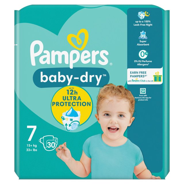 Pampers Baby-Dry Nappies Size 7 (15kg+) Essential Pack   30 per pack