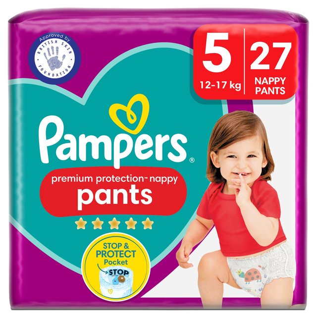 Pampers Premium Protection Nappy Pants Size 5 (12-17kg) Essential Pack   27 per pack GOODS M&S   