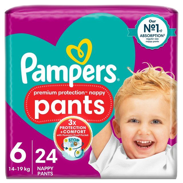 Pampers Premium Protection Nappy Pants Size 6 (15kg+) Essential Pack   24 per pack GOODS M&S   