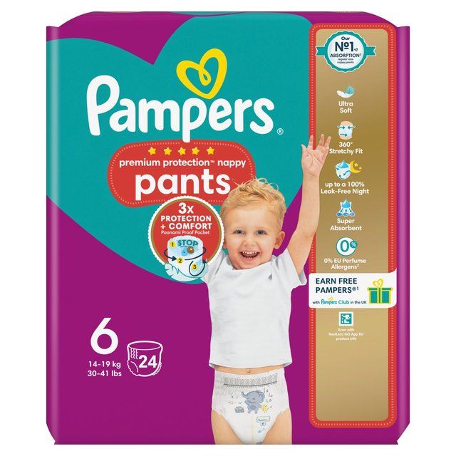 Pampers Premium Protection Nappy Pants Size 6 (15kg+) Essential Pack   24 per pack GOODS M&S   