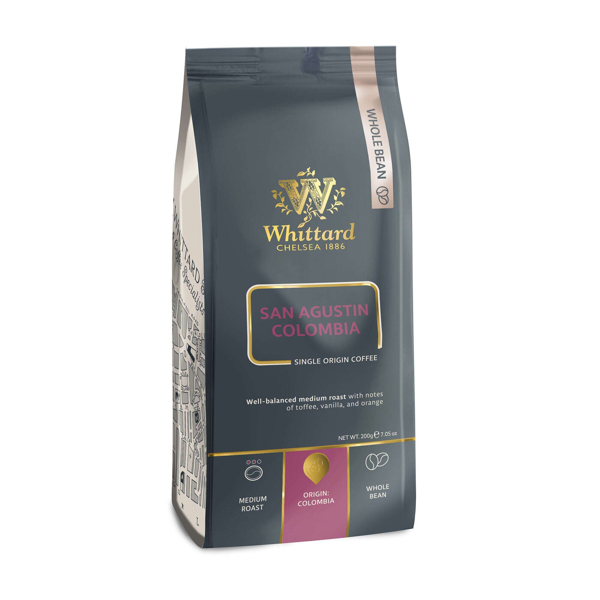 Whittard San Agustin Colombia coffee beans valve pack 200g, UK version
