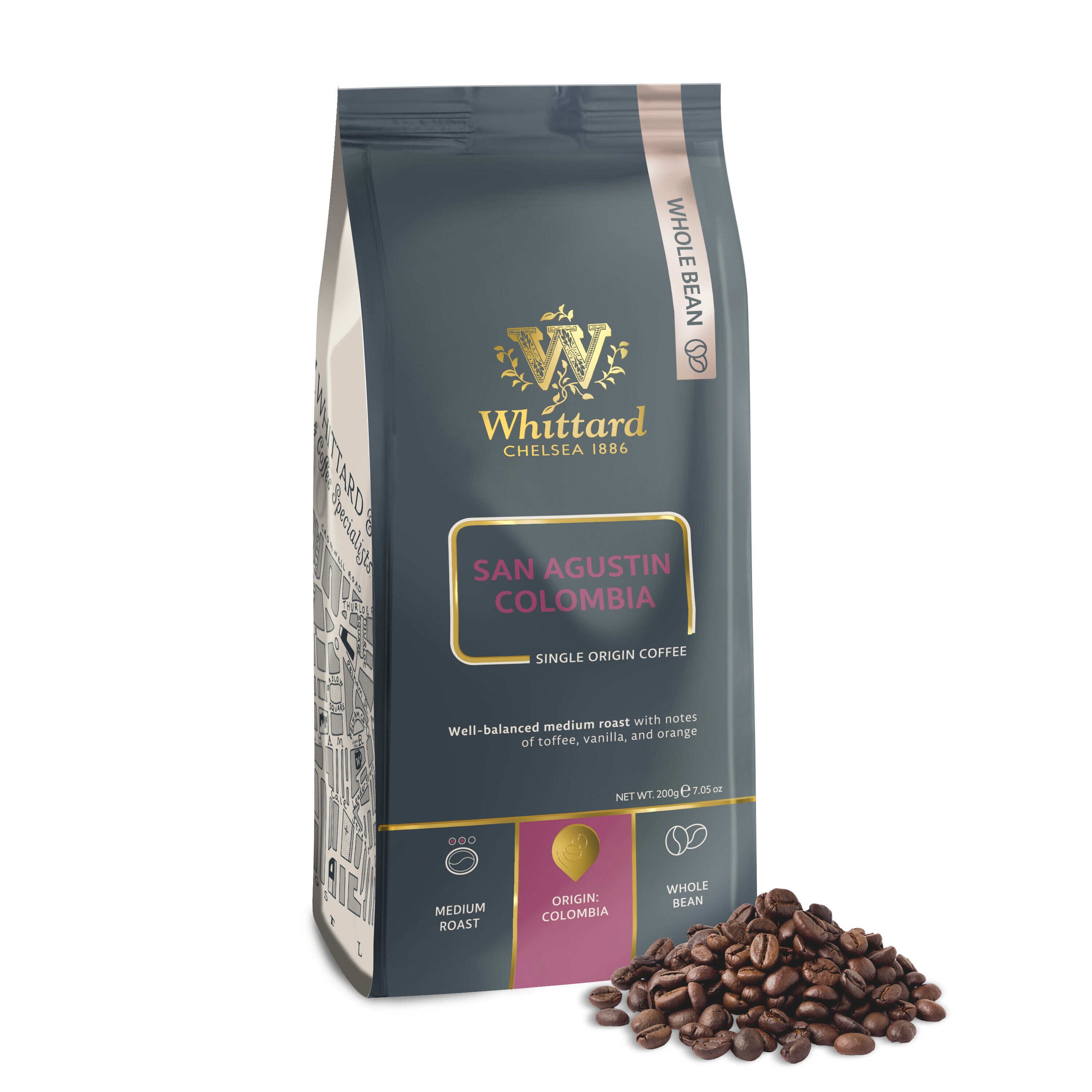 Whittard San Agustin Colombia coffee beans valve pack 200g, UK version