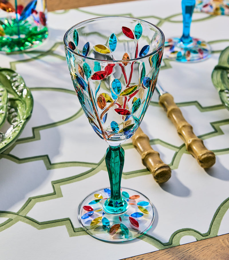 Les Ottomans crystal wine glasses with hand-painted floral designs, UK version