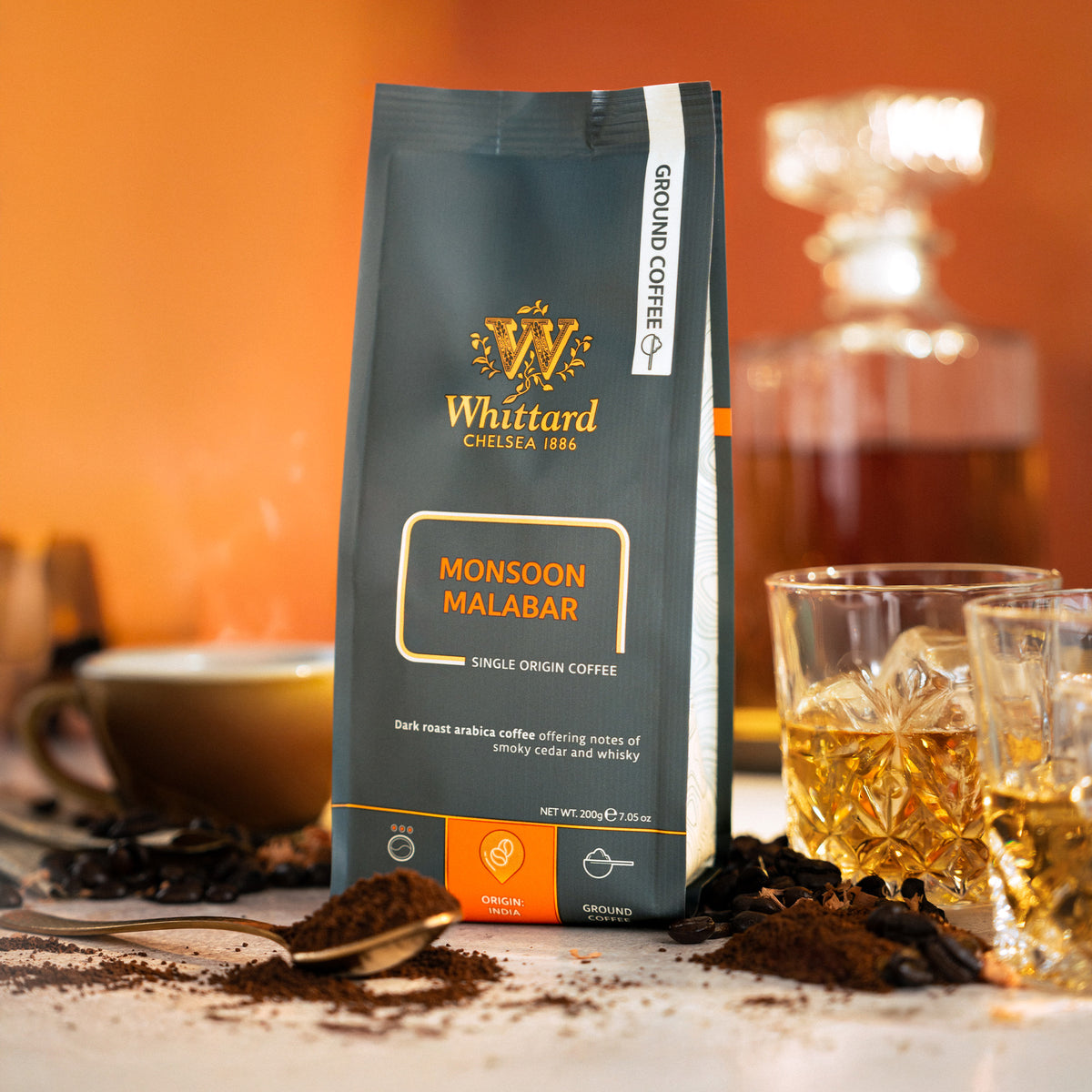 Whittard Monsoon Malabar ground coffee 200g, imported from the UK
