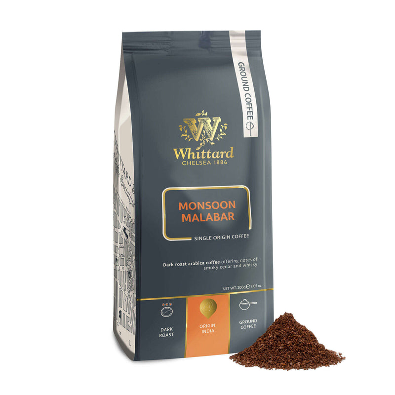 Whittard Monsoon Malabar ground coffee 200g, imported from the UK