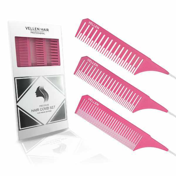 Vellen weave tail comb pink pack of 3 (British brand)