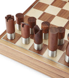 Royal Selangor Modernist chess set in walnut and pewter, UK version