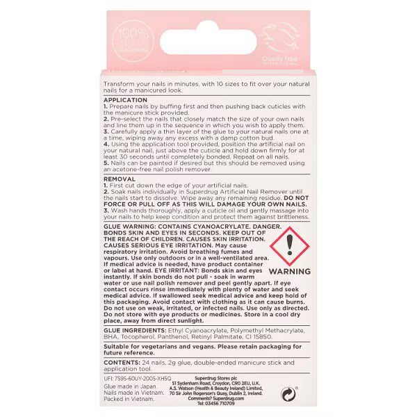 Superdrug finishing touches fake nails Medium Pink (British brand)