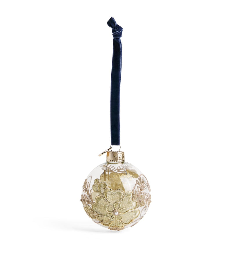 Harrods embroidered flower bauble with gold-tone decoration, imported from the UK