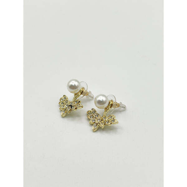 SVNX diamante pearl leaf earrings light gold 1.8cm (British brand)