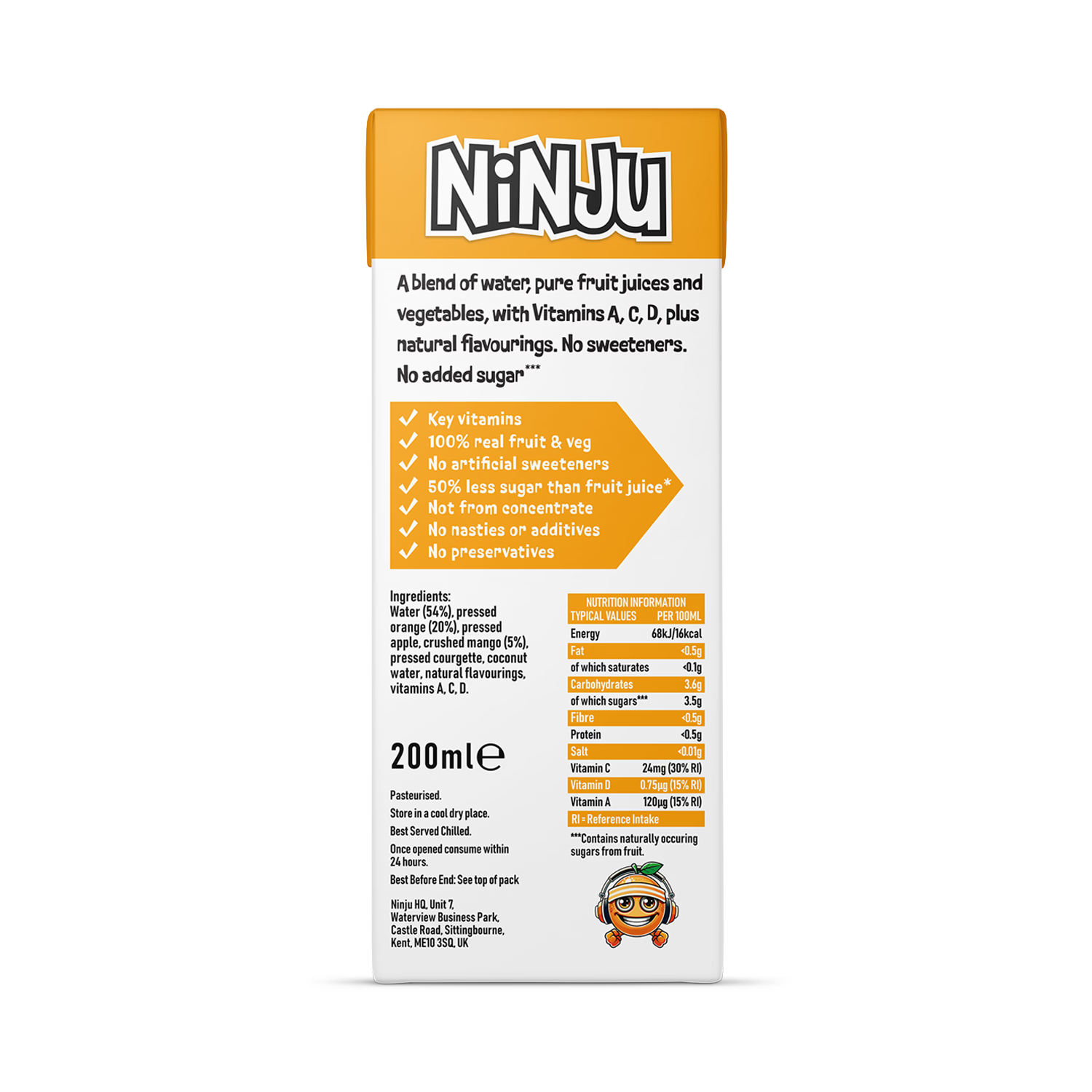 Ninju Orange & Mango vitamin water 200ml, imported from the UK
