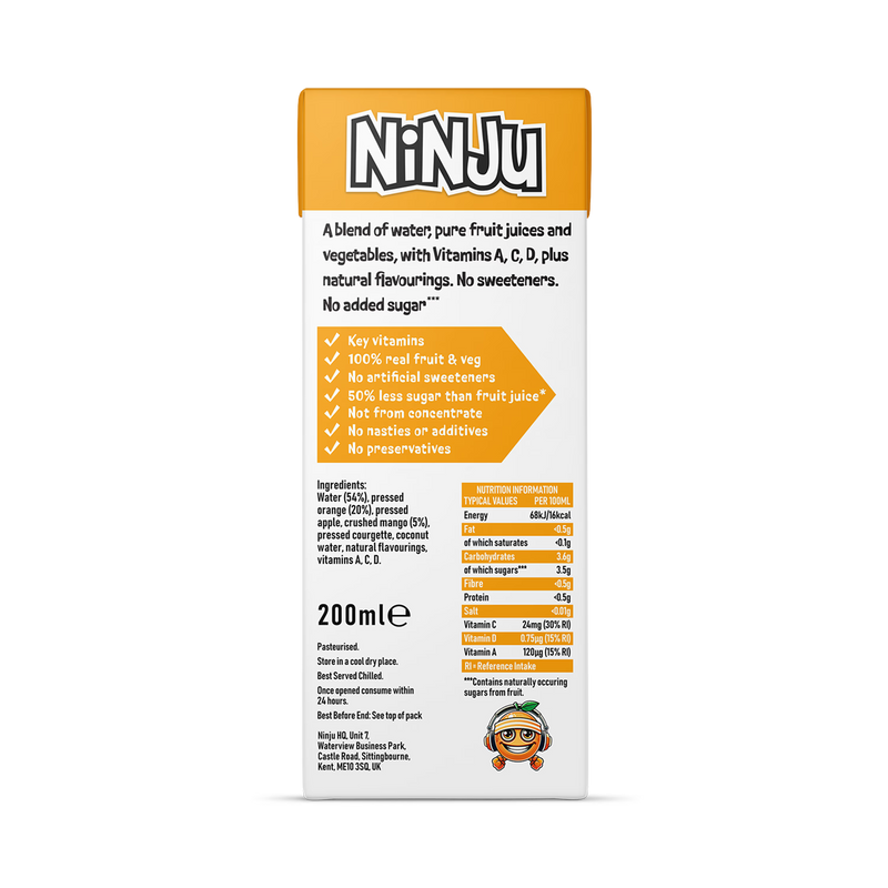 Ninju Orange & Mango vitamin water 200ml, imported from the UK