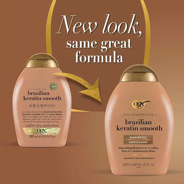 OGX Ever Straightening Brazilian Keratin Shampoo 385ml, imported from the UK