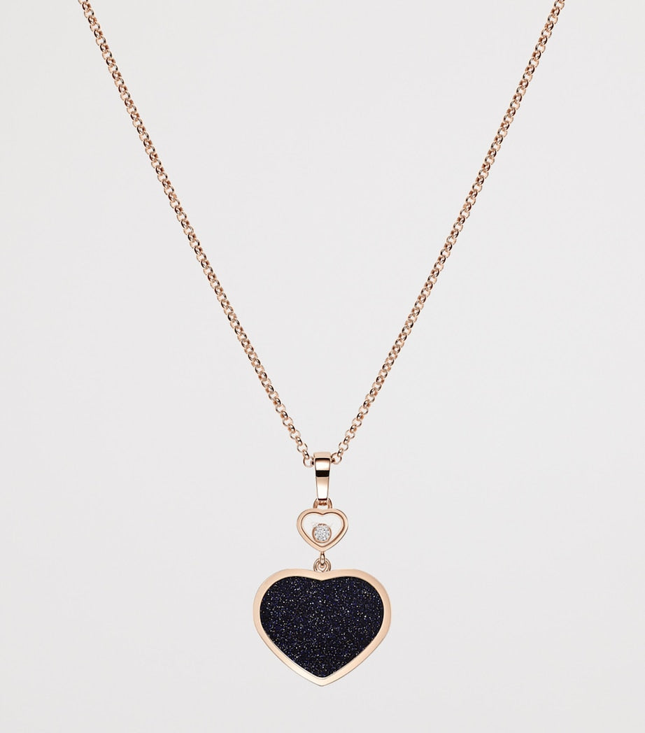 Chopard rose gold Happy Hearts pendant necklace with diamonds and aventurine (British brand)