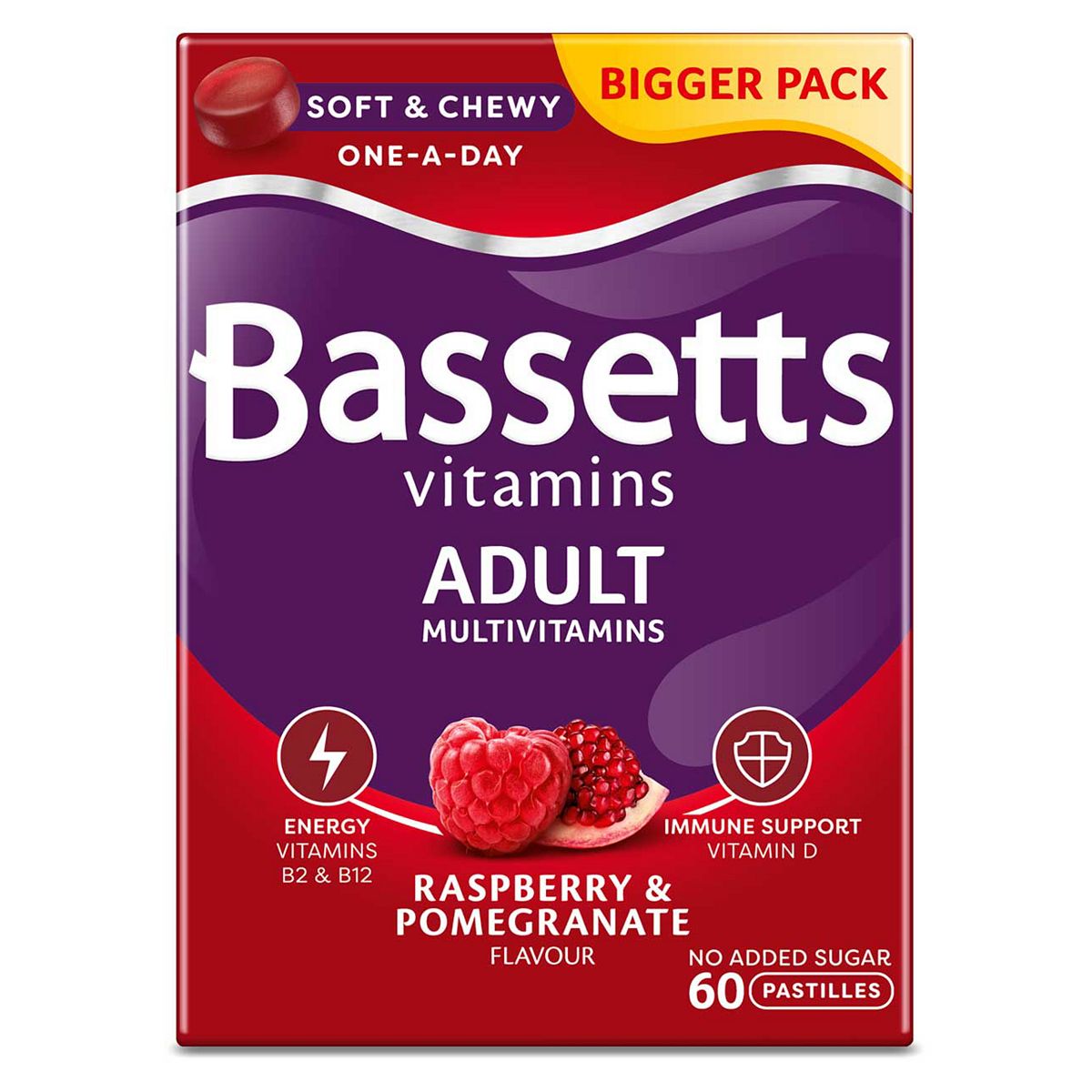 Bassetts Multivitamins Raspberry & Pomegranate Flavour Soft & Chewies Adult - 60 GOODS Boots   