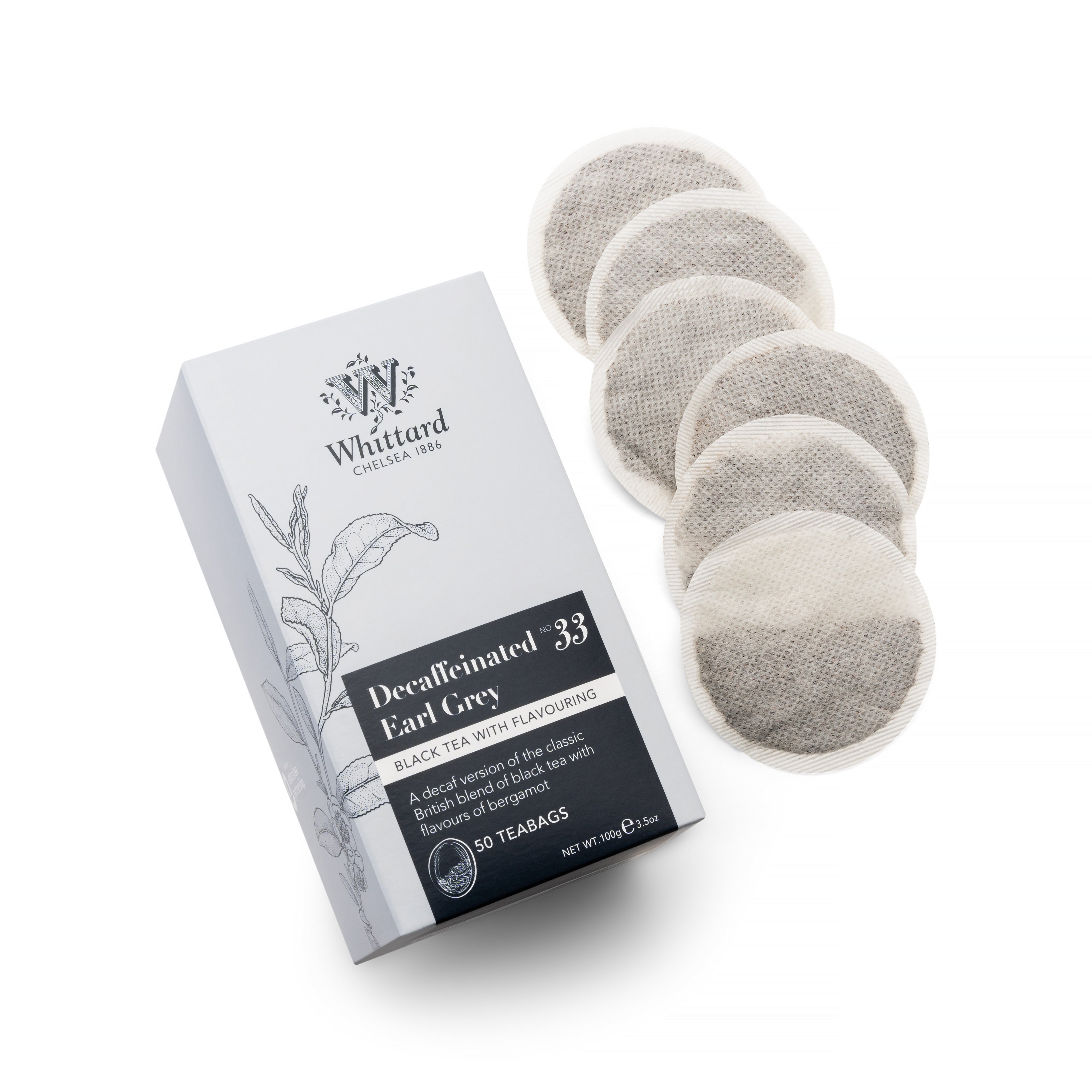 Whittard decaf Earl Grey tea bags 50 pack, imported from the UK