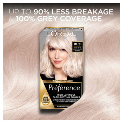 L'Oreal Preference Preference 10.21 Very Light Pearl Blonde, Rich Luminous Fade-Defying Permanent Colour