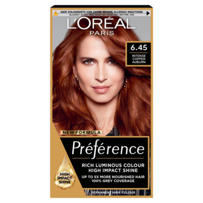 ASDA L'Oreal Preference 6.45 Intense Copper Auburn Permanent Hair Colour- Buy online at McGrocer