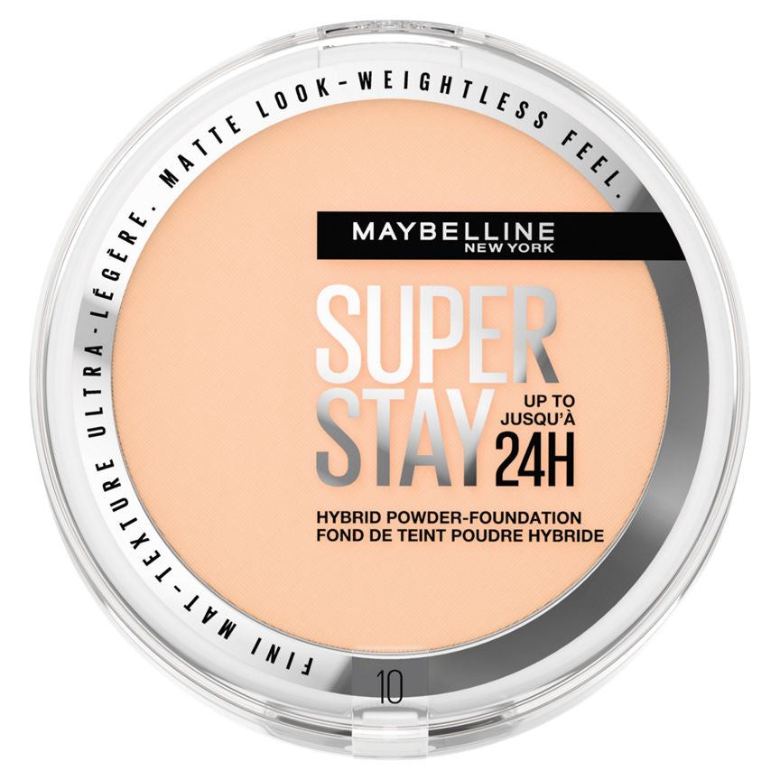 Maybelline SuperStay 24H Hybrid Powder Foundation, Up to 24H of Medium Full Coverage 10