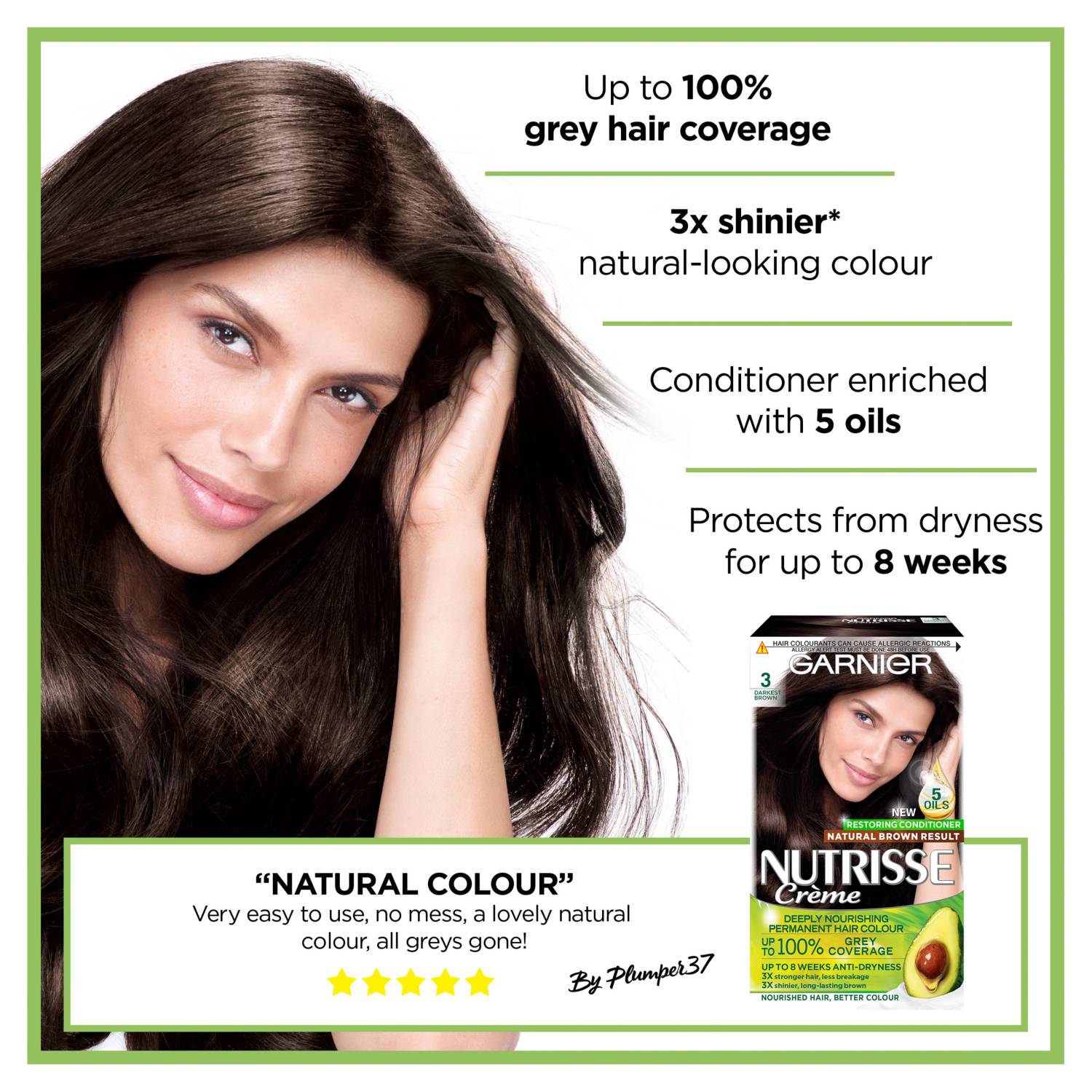 Garnier Nutrisse hair dye 3 Darkest Brown, UK version