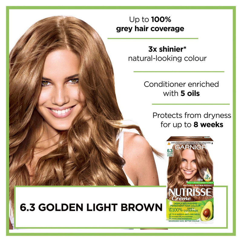 Garnier Nutrisse permanent hair dye 6.3 Golden Light Brown, imported from the UK