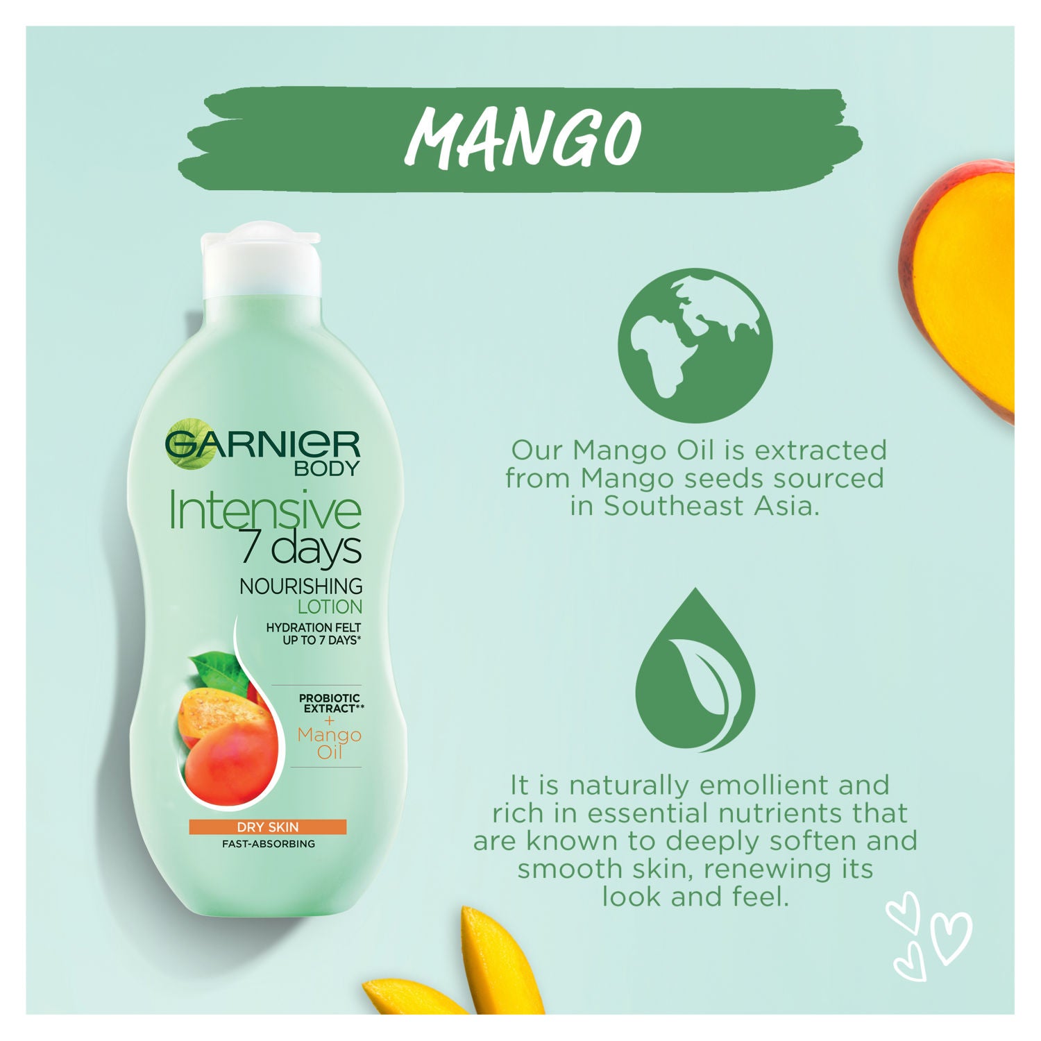 Garnier mango oil and probiotic extract body lotion 400ml, UK version