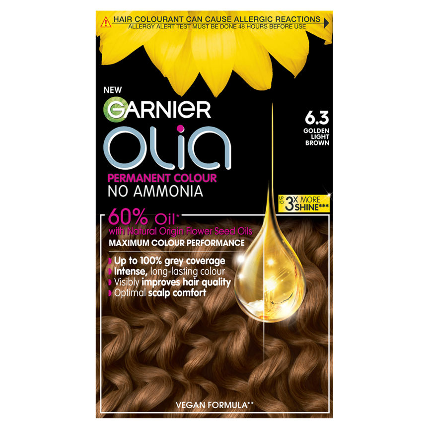 Garnier Olia 6.3 Golden Light Brown No Ammonia Permanent Hair Dye GOODS ASDA   