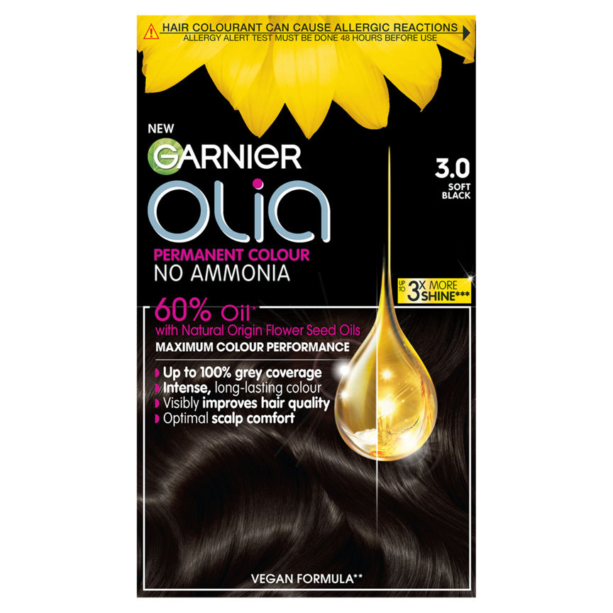 Garnier Olia Soft Black 3.0 Deep Black No Ammonia Permanent Hair Dye GOODS ASDA   